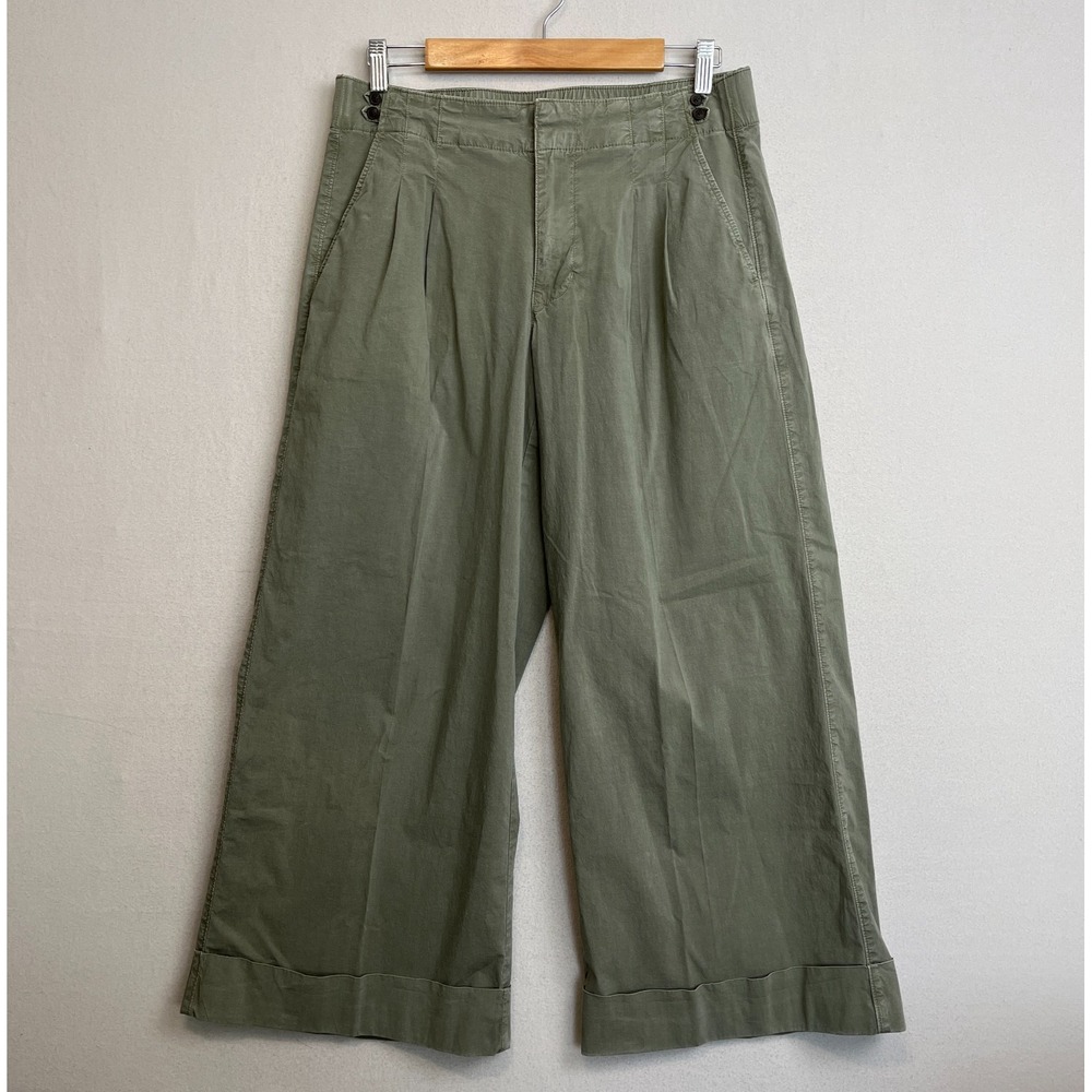 AMERICAN EAGLE Wide Leg Trouser Size 6 Petite Cotton Pants Army Green 30" x 27"